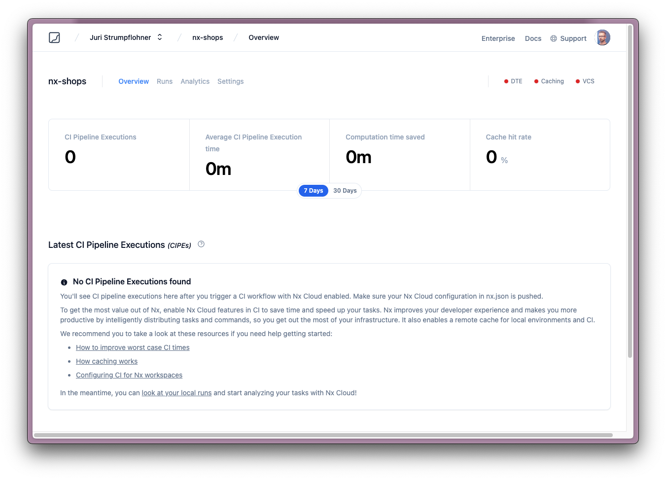 Empty Nx Cloud Dashboard